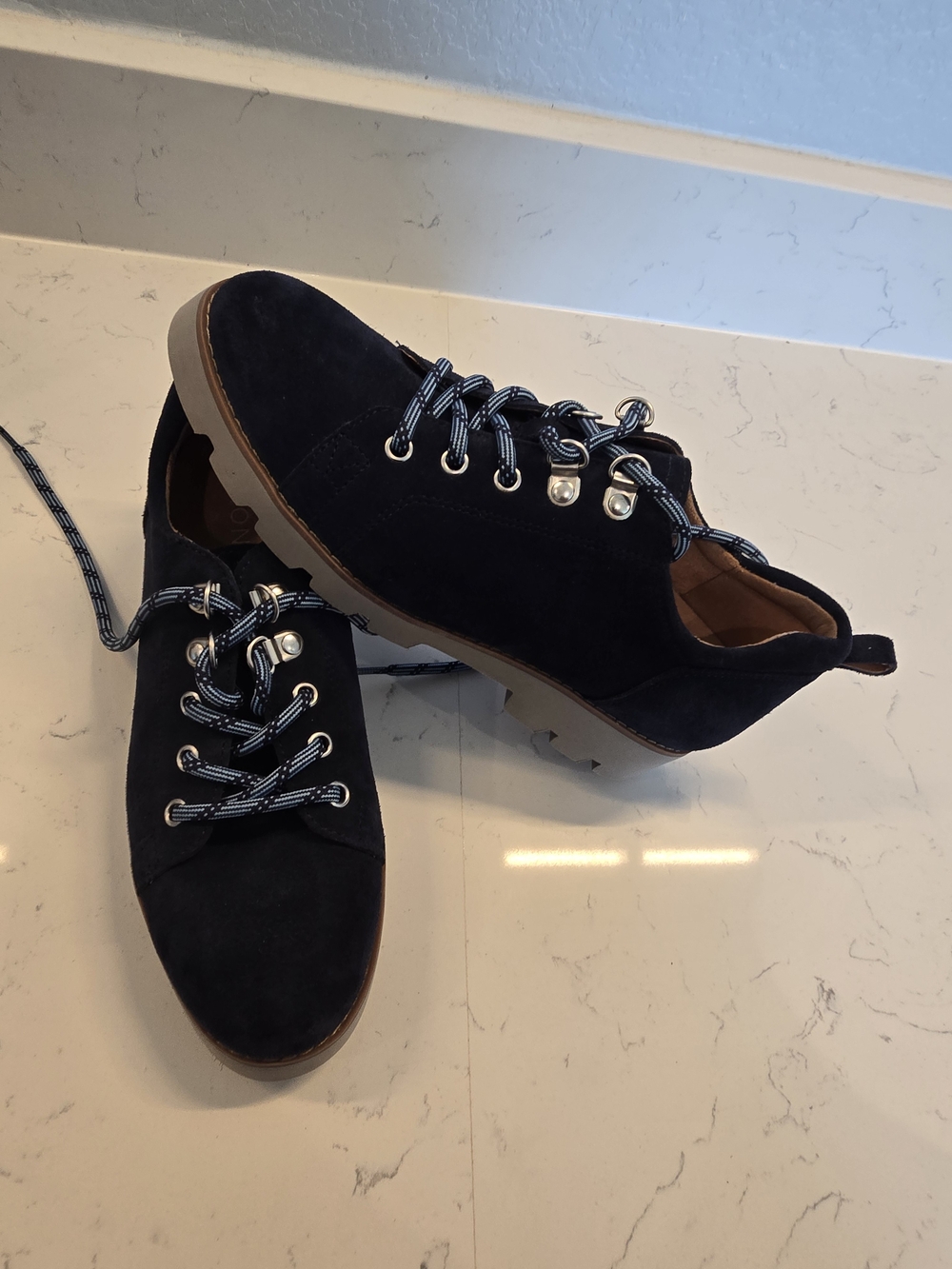 Vionic Navy Suede Sneakers with Contrasting Black & White Laces